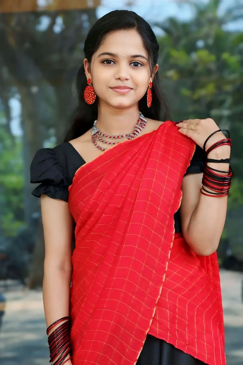 Telugu Girl Prarthana Sandeep In Red Saree Black Blouse